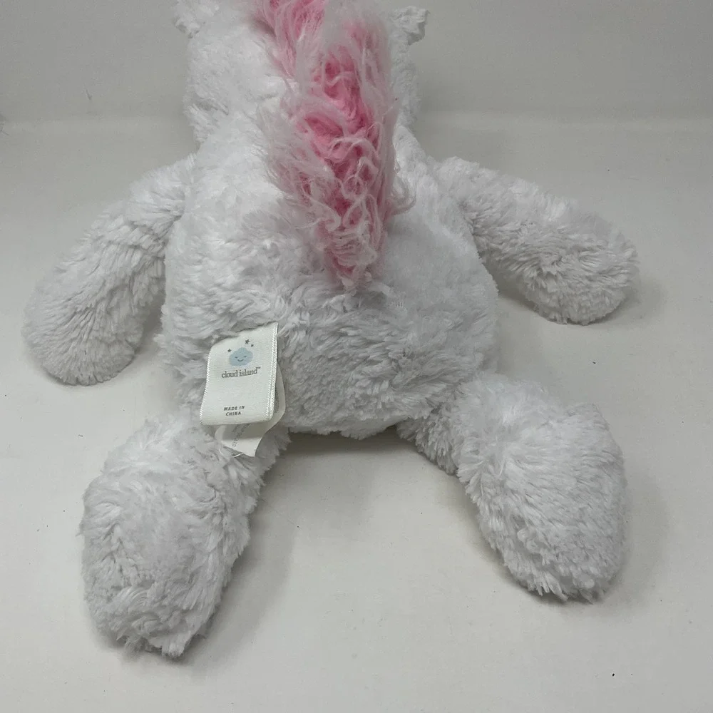 Cloud Island White Plush Unicorn Pink Mane Yellow Horn Shaggy Stuffed Animal